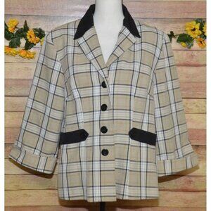 Vintage Spago Collection 14W Jacket Blazer Retro Plaid Tan & Black Academia